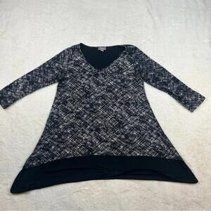 J. Jill Monochrome V-Neck Blouse Tunic Top Black White 3/4 Sleeve